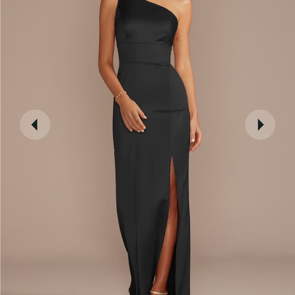 David's Bridal Black One-Shoulder Slit Gown - Picture 3 of 5
